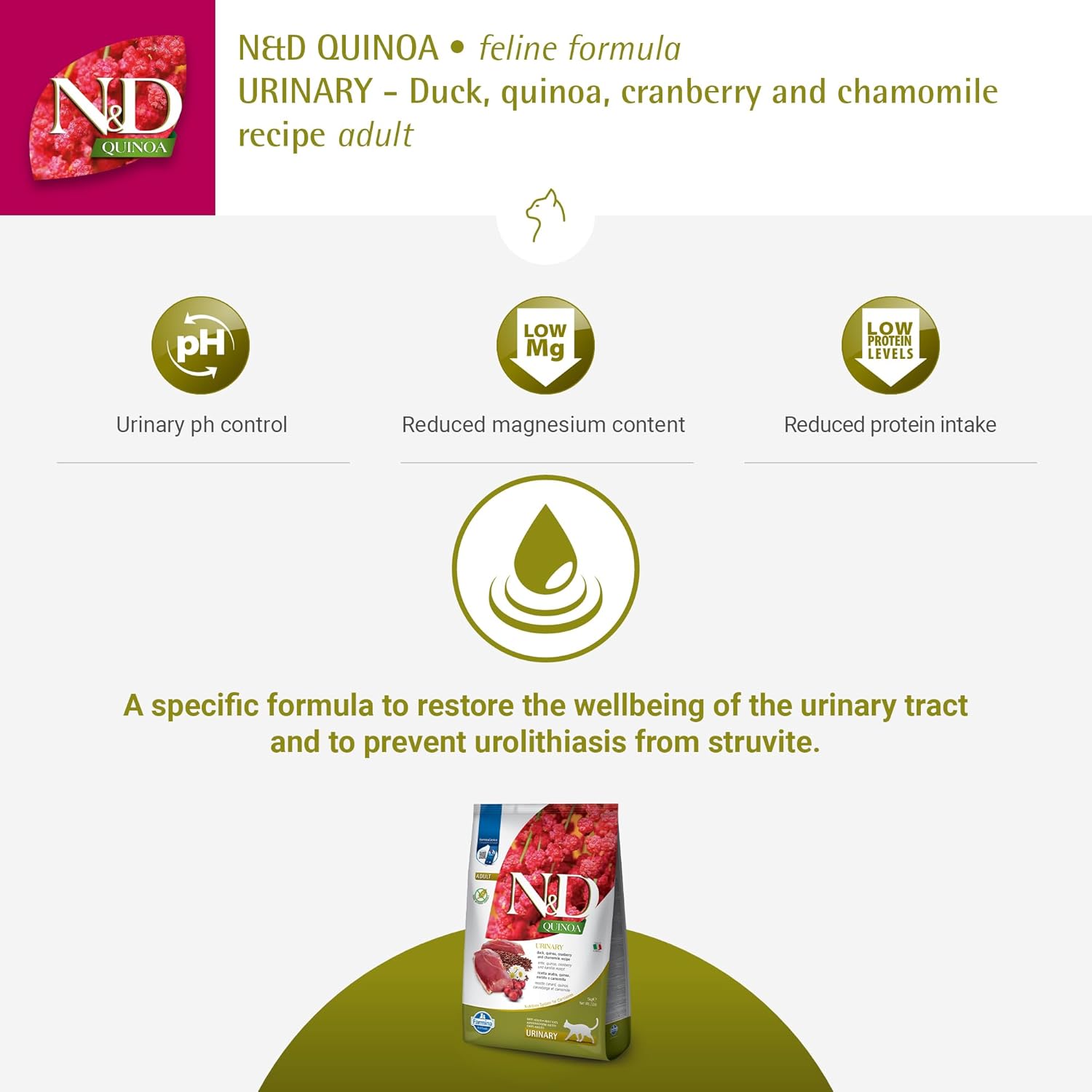 Farmina-nd-quinoa-urinary-cat-food-grain-free-duck-quinoa-cranberry-chamomile-supports-urinary-health-for-adult-cats-1-5kg - Image 4